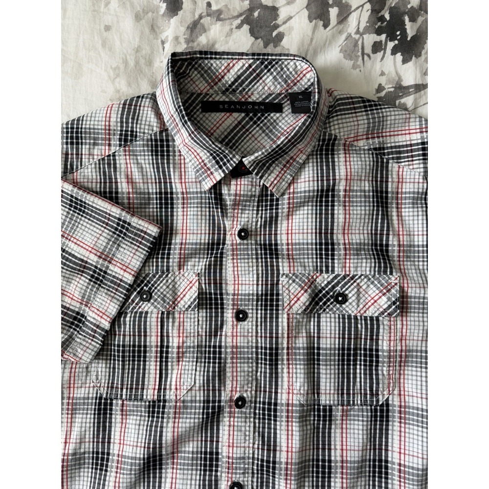 Sean John Casual Summer Button Up Shirt Plaid Check Cotton Blend Y2K Diddy XL